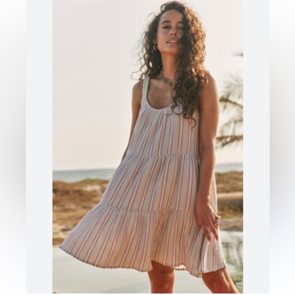 MARINE LAYER NWOT Leila Double Cloth Cotton Aqua Stripe Dress